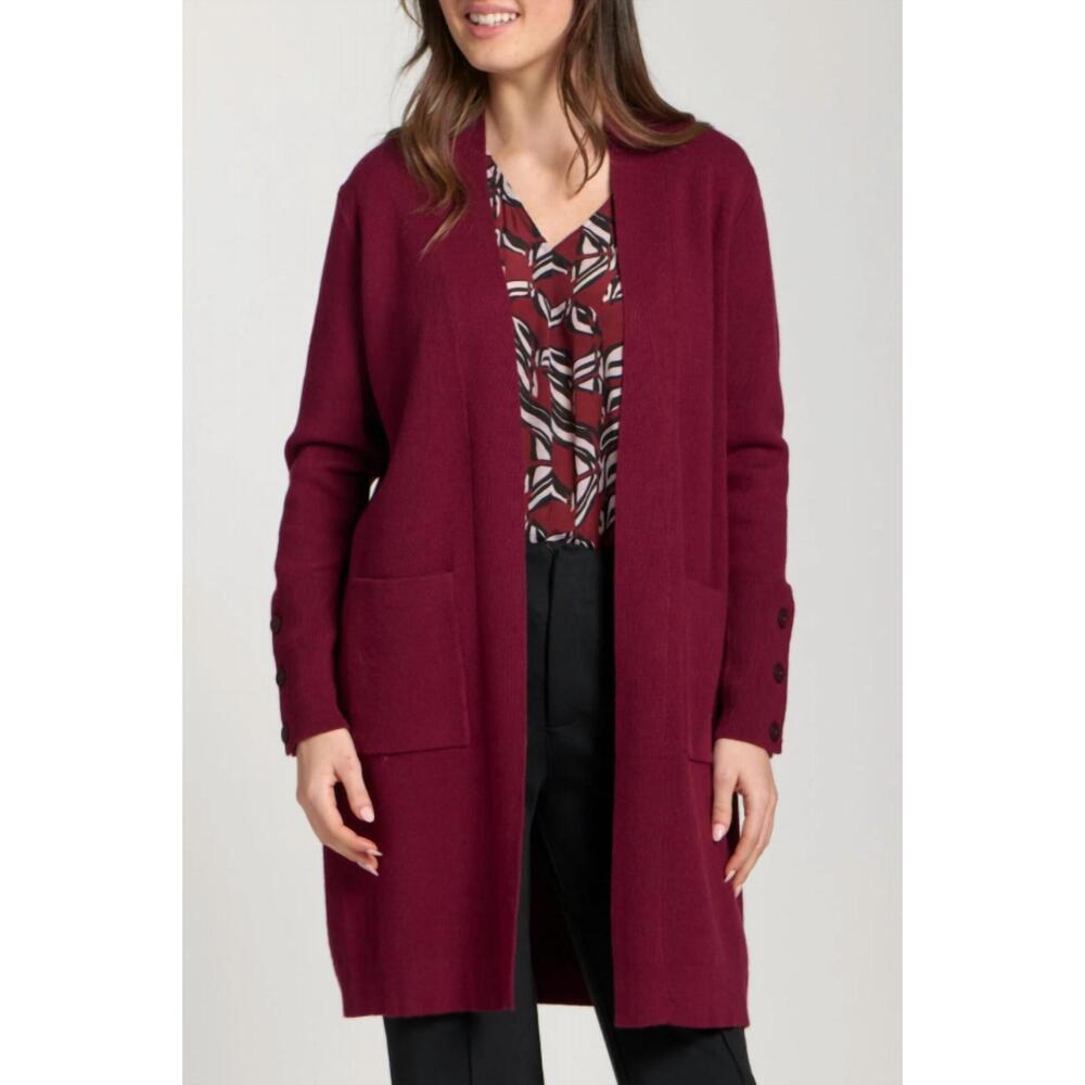 NEW APNY open front with button detail cardigan in wine